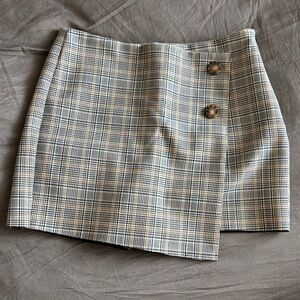 Zara Asymmetrical Plaid Skirt with Button Accents